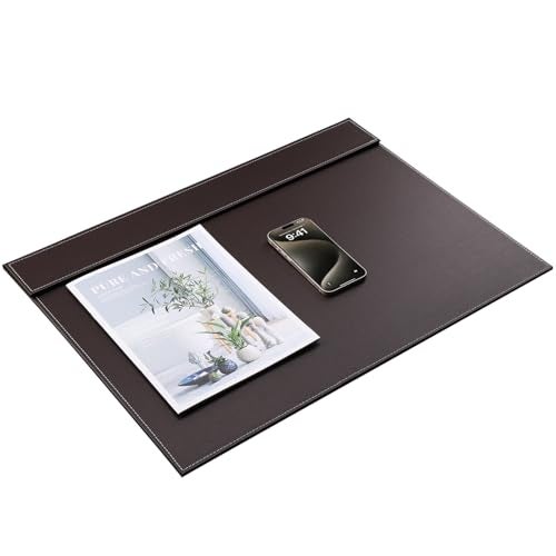 KINGFOM Ultra-Smooth PU Leather Desk Pad & Mat Office Desk Drawing & Writing Board A3/ A4 File Paper Clip Table Protector Mat on Top Large 24''x18'' (Brown) - Image 3