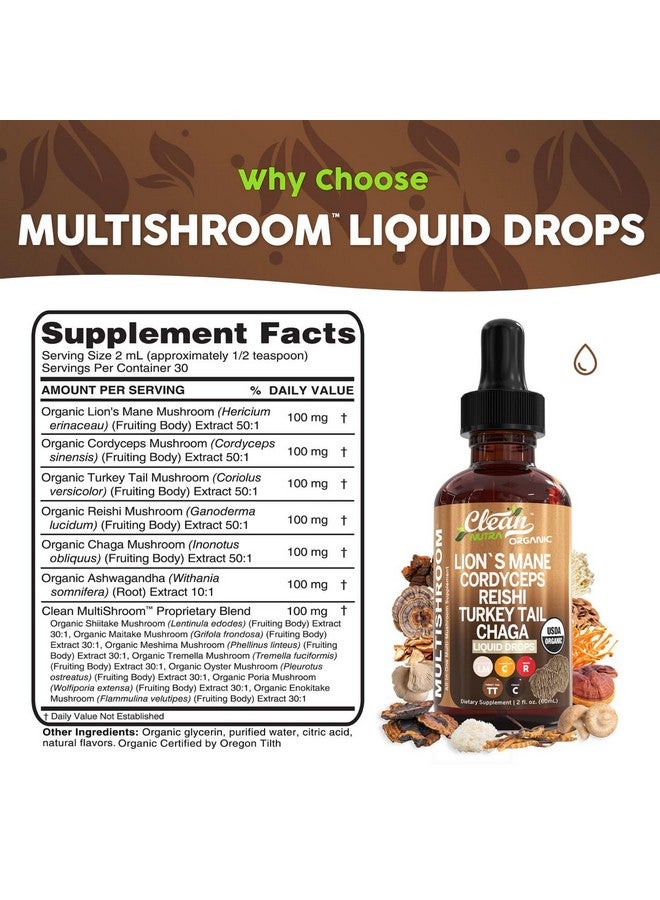 كلين نيوتراسيوتيكالز مكمل غذائي عضوي من الفطر السائل مع ذيل الديك الرومي وفطر عرف الأسد وفطر الريشي وفطر شاجا وفطر شيتاكي وفطر مايتاكي وفطر تريميلا وفطر المحار ومزيج مركب من فطر بوريا وإينوكيتاكي من شركة كلين نوترا - Image 4
