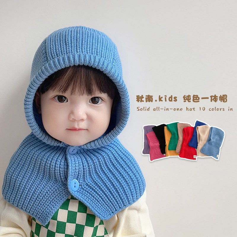 Qiunan Korean Children'S Hat And Scarf Set, Winter Style, Ins Baby Ear Protection Hat, Baby Knit Hat - Image 2