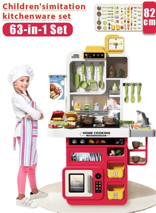Kitchen Toy Set,82cm High Kitchen Playset for Kids,Separable Design Kids Pretend Kitchen Toys,Kitchen Pretend Play Toy Set Role Play Cookware Kitchen Playset Kitchen Accessories Toys Cooking Stove Steam with Realistic Lights, Sounds & Steam ,Male, Female, Baby, Child Cooking Simulation Kitchenware  - Image 1