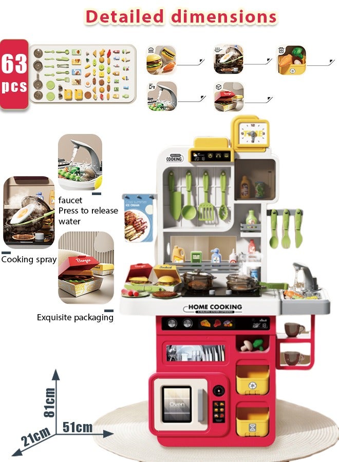 Kitchen Toy Set,82cm High Kitchen Playset for Kids,Separable Design Kids Pretend Kitchen Toys,Kitchen Pretend Play Toy Set Role Play Cookware Kitchen Playset Kitchen Accessories Toys Cooking Stove Steam with Realistic Lights, Sounds & Steam ,Male, Female, Baby, Child Cooking Simulation Kitchenware  - Image 2