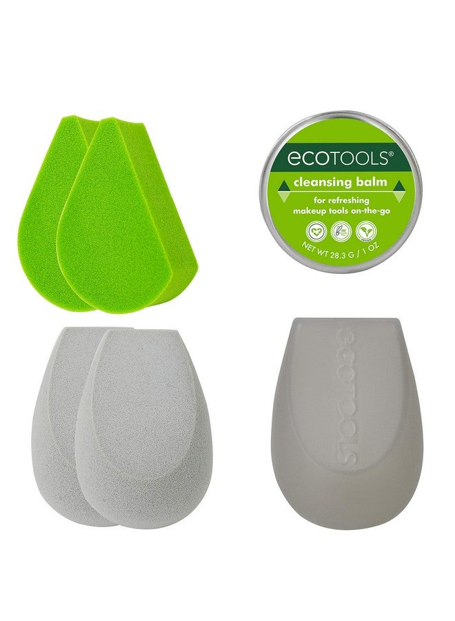 Ecotools Beauty Makeup Sponge Set 4 Blenders With Sponge And Brush Cleaner Includes Travel Accessory Case - Image 1