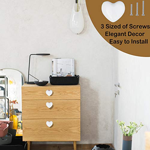 Perphin Ceramic Drawer Knobs Heart Shape Cabinet Dresser Pulls Handles with 3 Sized Screws, Kitchen Furniture Knobs for Closet Cupboard Wardrobe (6 Pack, White) - Image 3
