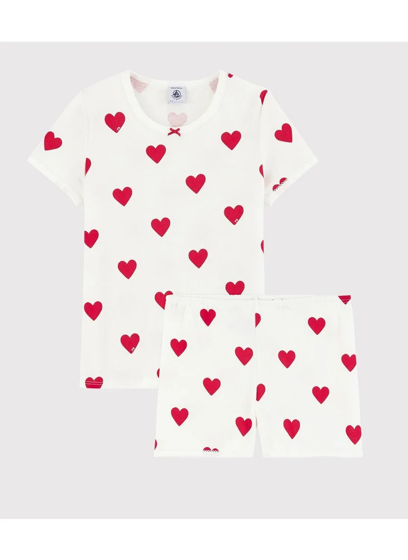 Petit Bateau Girls' Heart Patterned Cotton Short Pyjamas