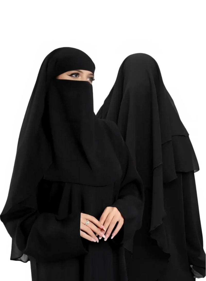 MAHRA CO. 3-Layer Lightweight Niqab | Airy, Soft Fabric | Full Face Coverage | Adjustable Fit | Elegant Modesty Design | Perfect for Daily Wear, Prayer, Travel, Special Occasions, and All-Year Use - Image 1