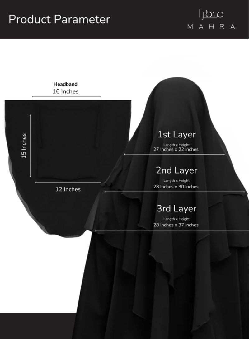 MAHRA CO. 3-Layer Lightweight Niqab | Airy, Soft Fabric | Full Face Coverage | Adjustable Fit | Elegant Modesty Design | Perfect for Daily Wear, Prayer, Travel, Special Occasions, and All-Year Use - Image 2