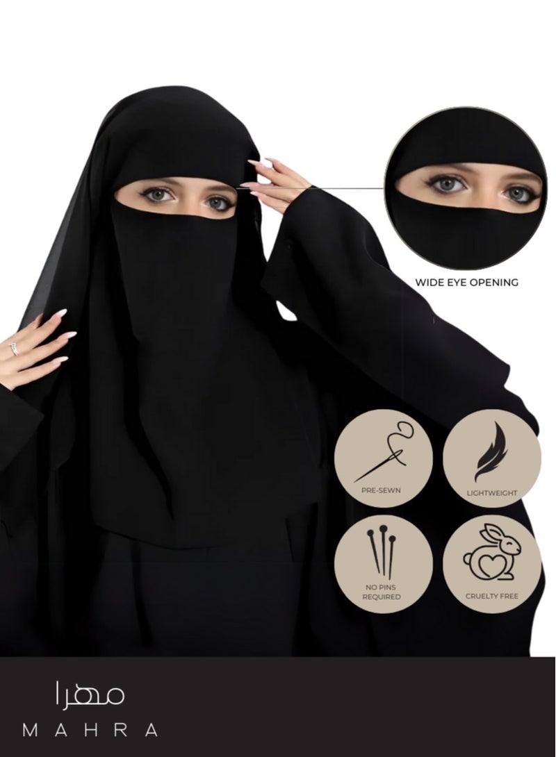 MAHRA CO. 3-Layer Lightweight Niqab | Airy, Soft Fabric | Full Face Coverage | Adjustable Fit | Elegant Modesty Design | Perfect for Daily Wear, Prayer, Travel, Special Occasions, and All-Year Use - Image 3