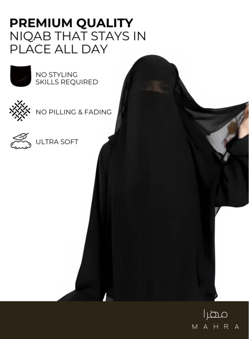 MAHRA CO. 3-Layer Lightweight Niqab | Airy, Soft Fabric | Full Face Coverage | Adjustable Fit | Elegant Modesty Design | Perfect for Daily Wear, Prayer, Travel, Special Occasions, and All-Year Use - Image 4