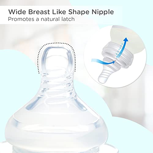 Mee Mee Glass Feeding Bottle 240ml| Eazy Flo Technology, Anti-Colic Valve, Anti-Slip Ergonomic Shape & Slim Neck | BPA-Free, Borosilicate Glass Feeding Bottle for 0m+/Babies Upto 3 Years (Blue) - Image 2