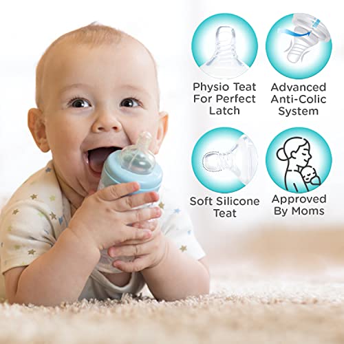 Mee Mee Glass Feeding Bottle 240ml| Eazy Flo Technology, Anti-Colic Valve, Anti-Slip Ergonomic Shape & Slim Neck | BPA-Free, Borosilicate Glass Feeding Bottle for 0m+/Babies Upto 3 Years (Blue) - Image 5