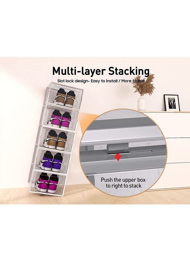 Arabest - Large Gray Shoe Organizers Storage Boxes for Closet 12 Pack, Clear Plastic Stackable Shoe Containers Bins with Lids, Under Bed Shoe Storage for Entryway, Drop Front, Fit up to Women's Size 12 - Image 1