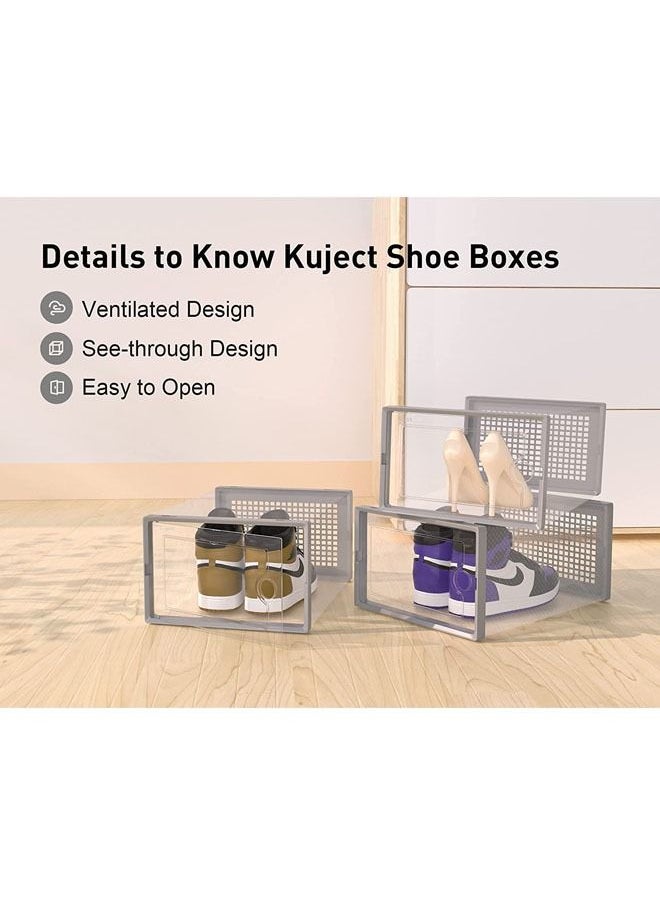 Arabest - Large Gray Shoe Organizers Storage Boxes for Closet 12 Pack, Clear Plastic Stackable Shoe Containers Bins with Lids, Under Bed Shoe Storage for Entryway, Drop Front, Fit up to Women's Size 12 - Image 1
