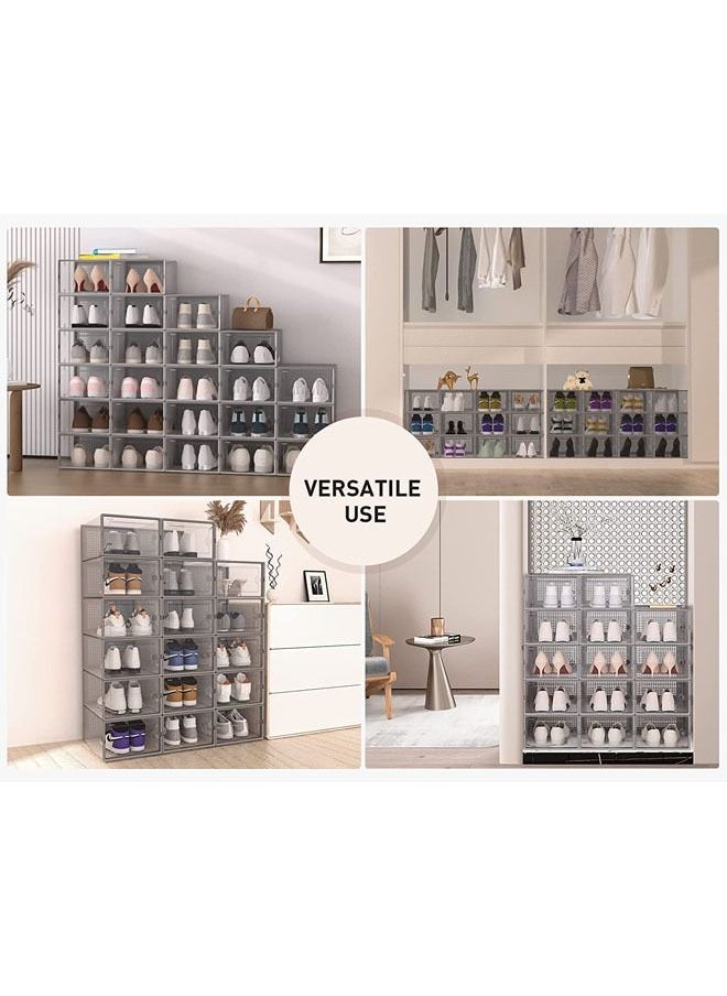 Arabest - Large Gray Shoe Organizers Storage Boxes for Closet 12 Pack, Clear Plastic Stackable Shoe Containers Bins with Lids, Under Bed Shoe Storage for Entryway, Drop Front, Fit up to Women's Size 12 - Image 1