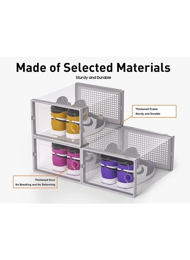 Arabest - Large Gray Shoe Organizers Storage Boxes for Closet 12 Pack, Clear Plastic Stackable Shoe Containers Bins with Lids, Under Bed Shoe Storage for Entryway, Drop Front, Fit up to Women's Size 12 - Image 1