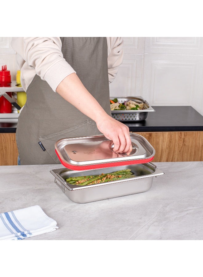 Restaurantware LID ONLY: Met Lux One Third Steam Table Pan Lid, 1 Travel Hotel Pan Lid - Built-In Leakproof Silicone Seal, Stainless Steel Steam Table Pan Lid, Pan Sold Seperately - Image 5