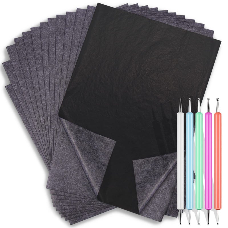 cridoz Carbon Transfer Copy Paper with Embossing Stylus Tool for Tracing, Cridoz 30 Sheets Graphite Transfer Tracing Paper with 5 Pcs Embossing Dot Tools for Tracing on Wood, Paper, Canvas (8.5 by 11 Inch) - Image 1