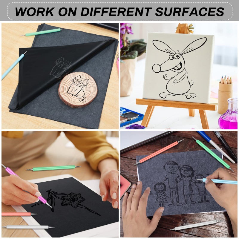 cridoz Carbon Transfer Copy Paper with Embossing Stylus Tool for Tracing, Cridoz 30 Sheets Graphite Transfer Tracing Paper with 5 Pcs Embossing Dot Tools for Tracing on Wood, Paper, Canvas (8.5 by 11 Inch) - Image 5