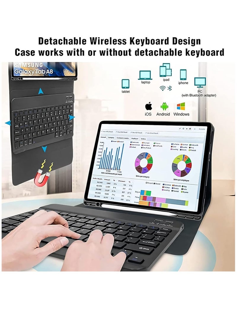 ELTRAZONE Keyboard Case Compatible with Samsung Galaxy Tab A8 10.5 Inch 2022 & Built-in S Pen Holder - Slim Smart Cover with Detachable Bluetooth Keyboard and Mouse  - Image 4