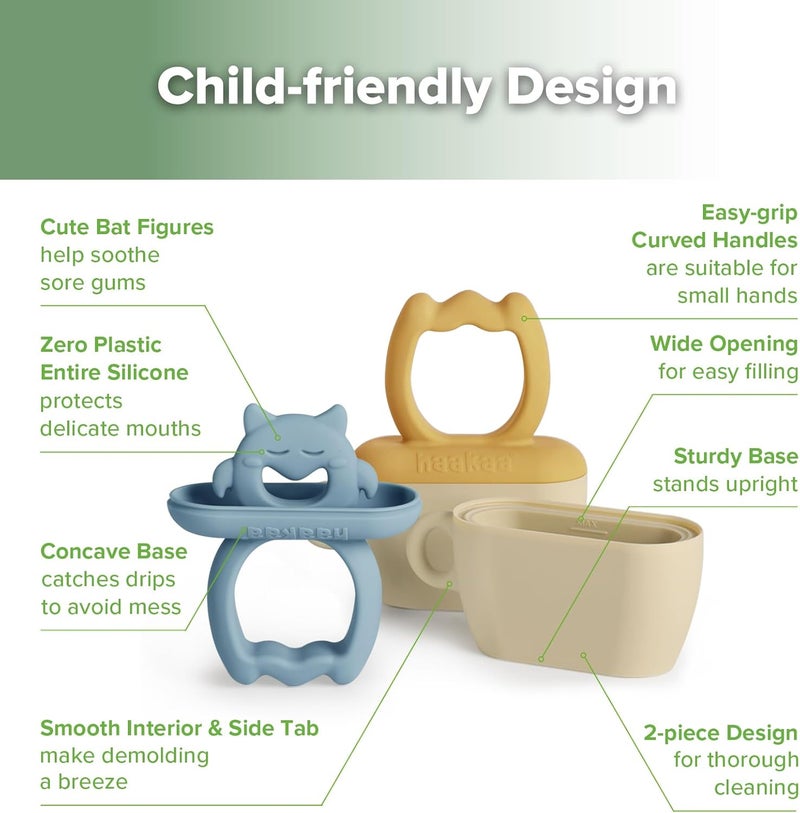 haakaa Chilly Monster Ice Pop Mould, Breastmilk Popsicle Mold for Baby Teething Relief, BPA Free Easy Release Ice Cream Molds, Frozen Breast Milk Teether for Infant 6 Months+ (Sky Blue + Mustard) - Image 4