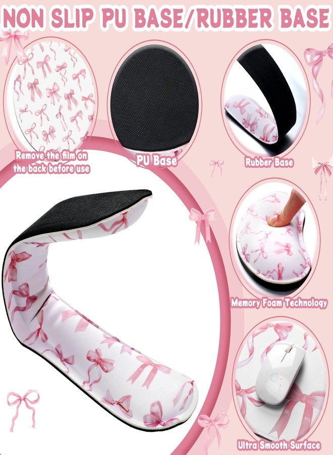 Relaxweex 4 Pcs Pink Bow Keyboard Mat and Mouse Pad Set Coquette Desk Mat Bowknot Mouse Pad with Wrist Rest Cute Keyboard Wrist Rest Preppy Cup Coasters Pink Ergonomic Design for Office Table Computer - Image 4