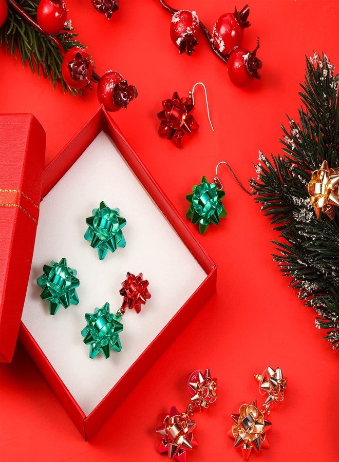 Juinte 12 Pairs Christmas Bow Earrings Xmas Bow Stud Earrings Festive Bow Drop Dangle Earring Studs for Christmas Jewelry Gifts - Image 4