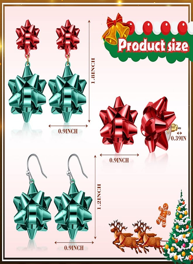 Juinte 12 Pairs Christmas Bow Earrings Xmas Bow Stud Earrings Festive Bow Drop Dangle Earring Studs for Christmas Jewelry Gifts - Image 2