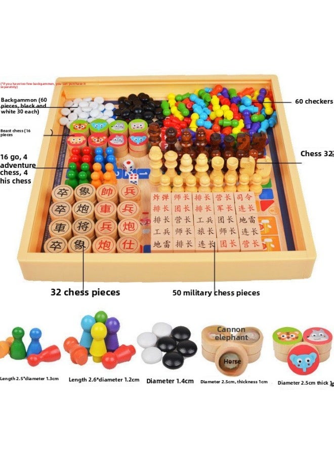 Generic - Children's Day Checkers Flying Chess Gobang Fighting Beasts Chess Multifunctional Chess Primary School Students Chess Puzzle Wooden Play-Colour:30*30cm Five-in-one Model B (checkers + Backgammon + Flying Chess + Beast Chess + Adventure Chess) - Image 1