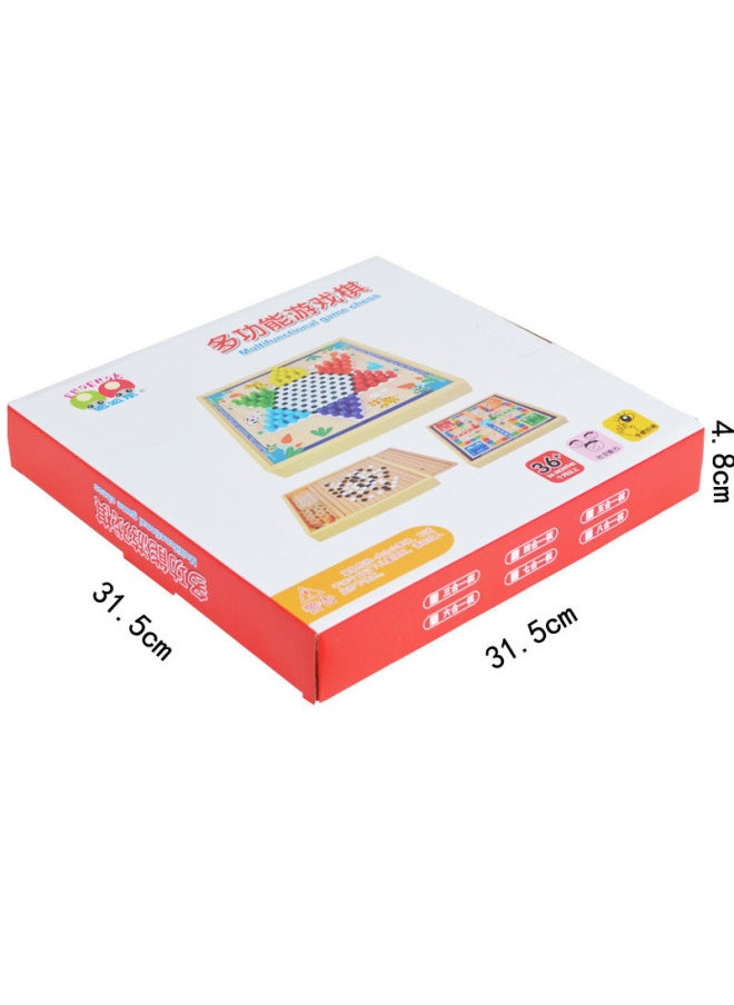 Generic - Children's Day Checkers Flying Chess Gobang Fighting Beasts Chess Multifunctional Chess Primary School Students Chess Puzzle Wooden Play-Colour:30*30cm Five-in-one Model B (checkers + Backgammon + Flying Chess + Beast Chess + Adventure Chess) - Image 1