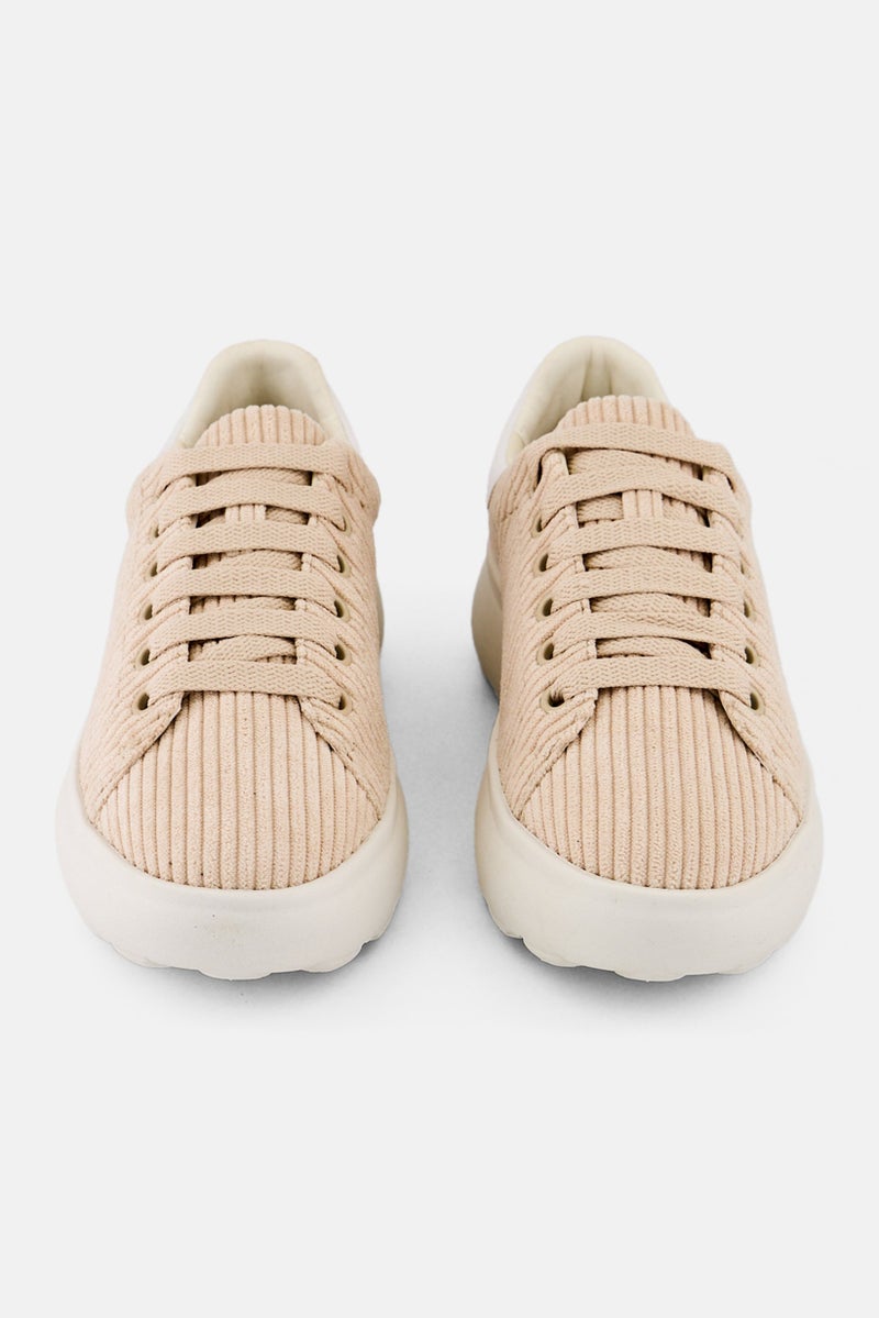 GEOX حذاء رياضي كاجوال نسائي مزود بأربطة، بيج - Image 4