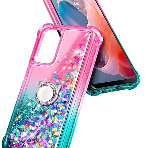 WDHD Compatible with Samsung Galaxy A35-5G Phone Case Pink/Aqua | Glitter Floating Liquid Cute Cover with Tempered Glass Screen Protector/Ring Holder/Diamond Wrist Strap Lanyard - Image 4