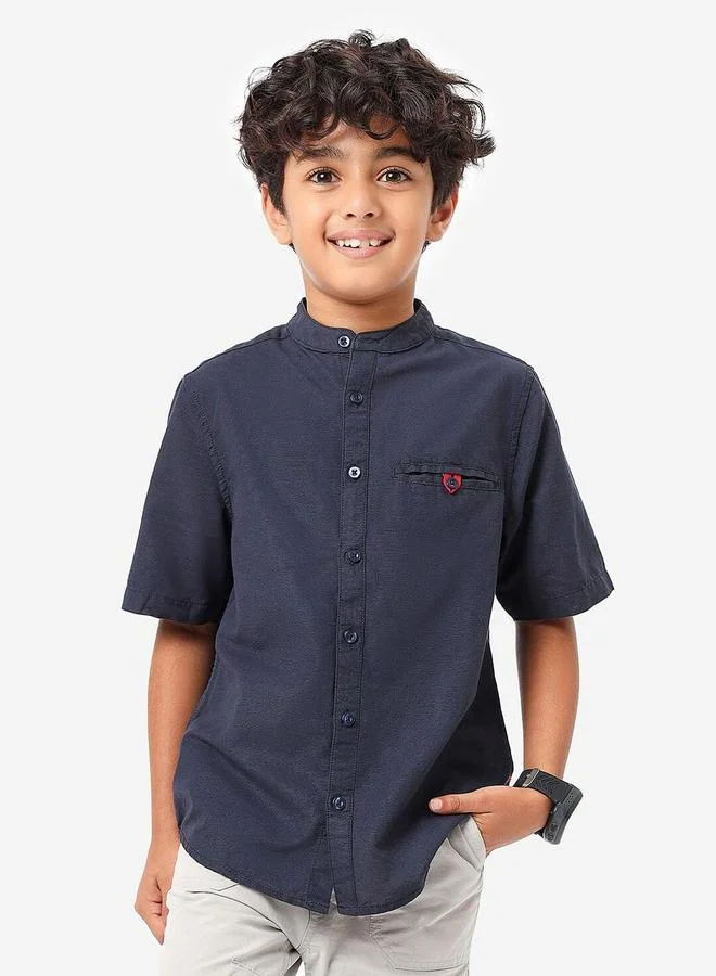 Bonkids Regular Long Sleeve Printed Navy Cotton Shirt 100 % Cotton