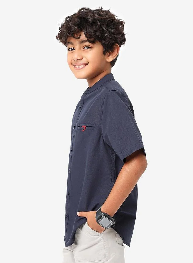Bonkids Regular Long Sleeve Printed Navy Cotton Shirt 100 % Cotton