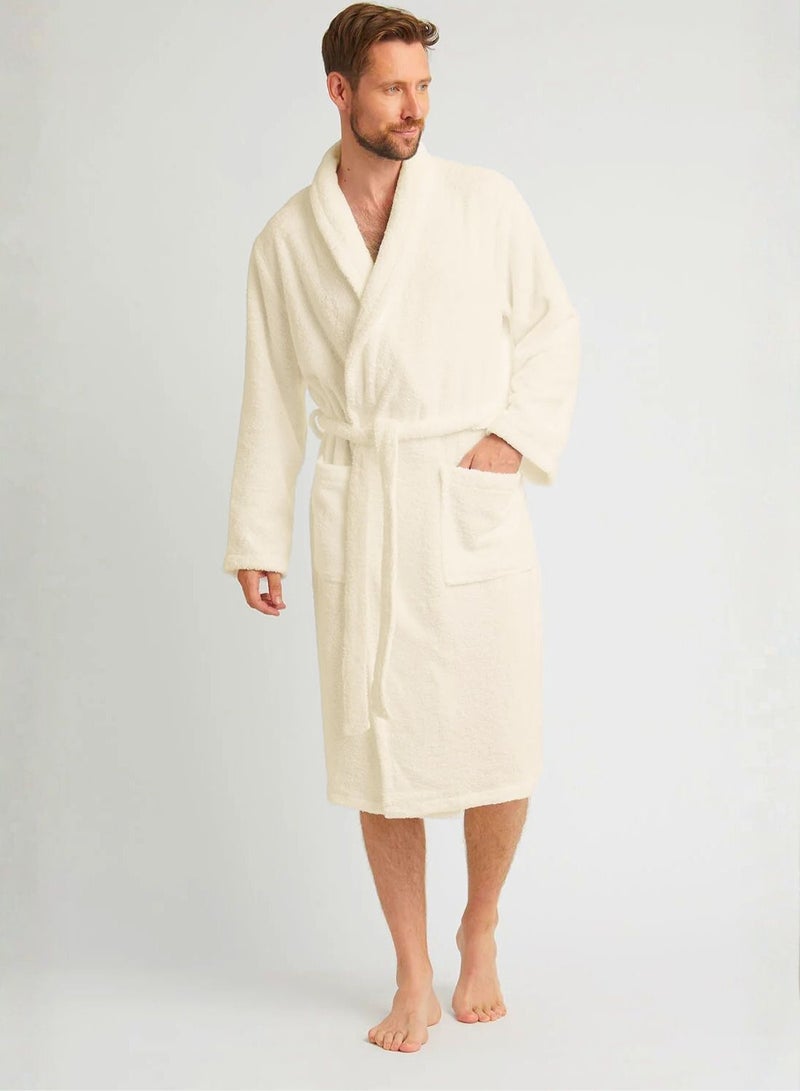 1Chase Shawl Collar Bathrobe for Adults – Vanilla Off-White (L/XL) | Luxury Cotton Hotel & Spa Robe, Ultra Soft & Absorbent - Image 2