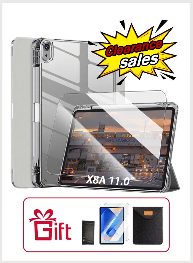 HONOR Pad  X8a Case 11-Inch Protective Case With Pen Slot, Tablet Case Tri-Fold Tpu Transparent Case Tri-Fold Stand Smart Wake-Up/ Free AED 23 Anti-Glare Protective Film- Gray - Image 1