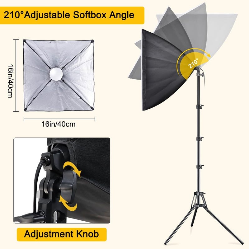 MOUNTDOG Softbox Lighting Kit, 2X 16'' x 16'' Photography Softbox Lighting with 2pcs 85W E27 Socket LED Bulbs and Remote Studio Light for Portrait Product Fashion Photography - Image 3