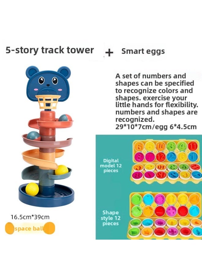 Baby's Shooting To Music Track Rolling Ball 0-1 Year Old Children's Toys For Babies Over 6 Months Early Education-Color:5-layer Macaron Track Spinner (4 Balls) + Smart Egg Optional  - Image 1