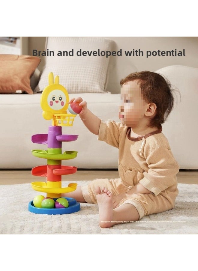Baby's Shooting To Music Track Rolling Ball 0-1 Year Old Children's Toys For Babies Over 6 Months Early Education-Color:5-layer Macaron Track Spinner (4 Balls) + Smart Egg Optional  - Image 2