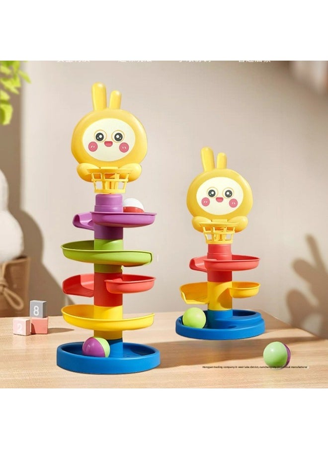 Baby's Shooting To Music Track Rolling Ball 0-1 Year Old Children's Toys For Babies Over 6 Months Early Education-Color:5-layer Macaron Track Spinner (4 Balls) + Smart Egg Optional  - Image 3