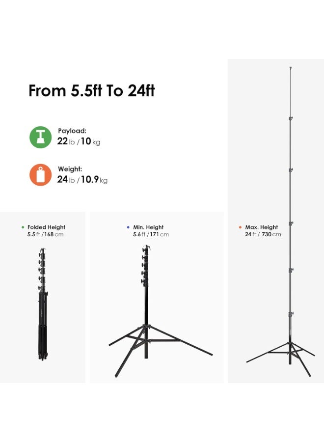 RAUBAY TT730 24ft Tall Tripod Light Stand – Full Metal Sky-High Reach, 22lbs Load Capacity, Windproof Rope & Safety Line, For Sports, Real Estate & Overhead Photography - Image 3