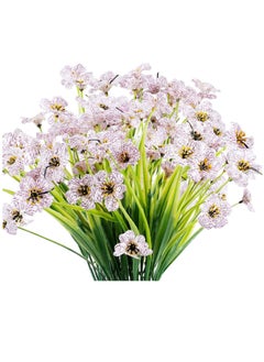 Excefore 12 Bundles Artificial Flowers Outdoor UV Resistant Fake Flowers No Fade Plastic Plants Greenery Shrubs Garden Porch Window Box Decorating, Faux Violet Flower (White)  - Image 1