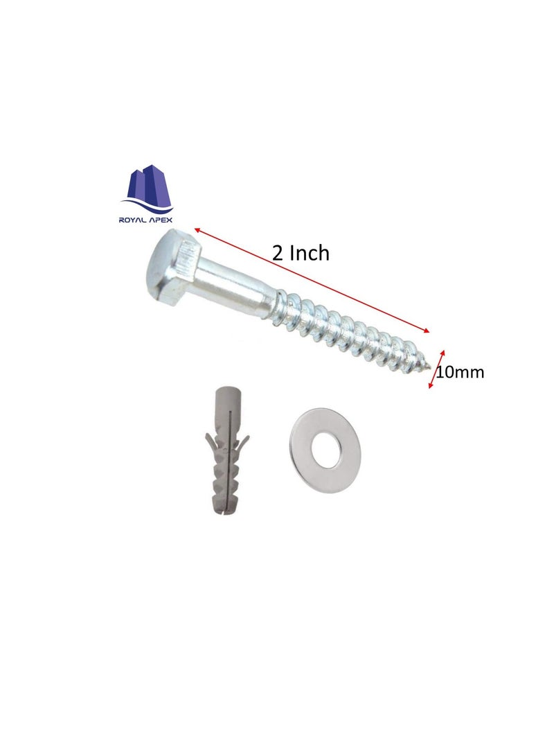 10 Pcs Galvanized (G.I) Hex Head Coach Screws with Washer & Fisher Plug Wood Working for Holding Together Heavy Timber, and Concrete Working. (10mm, Length 2 Inch) - Image 3