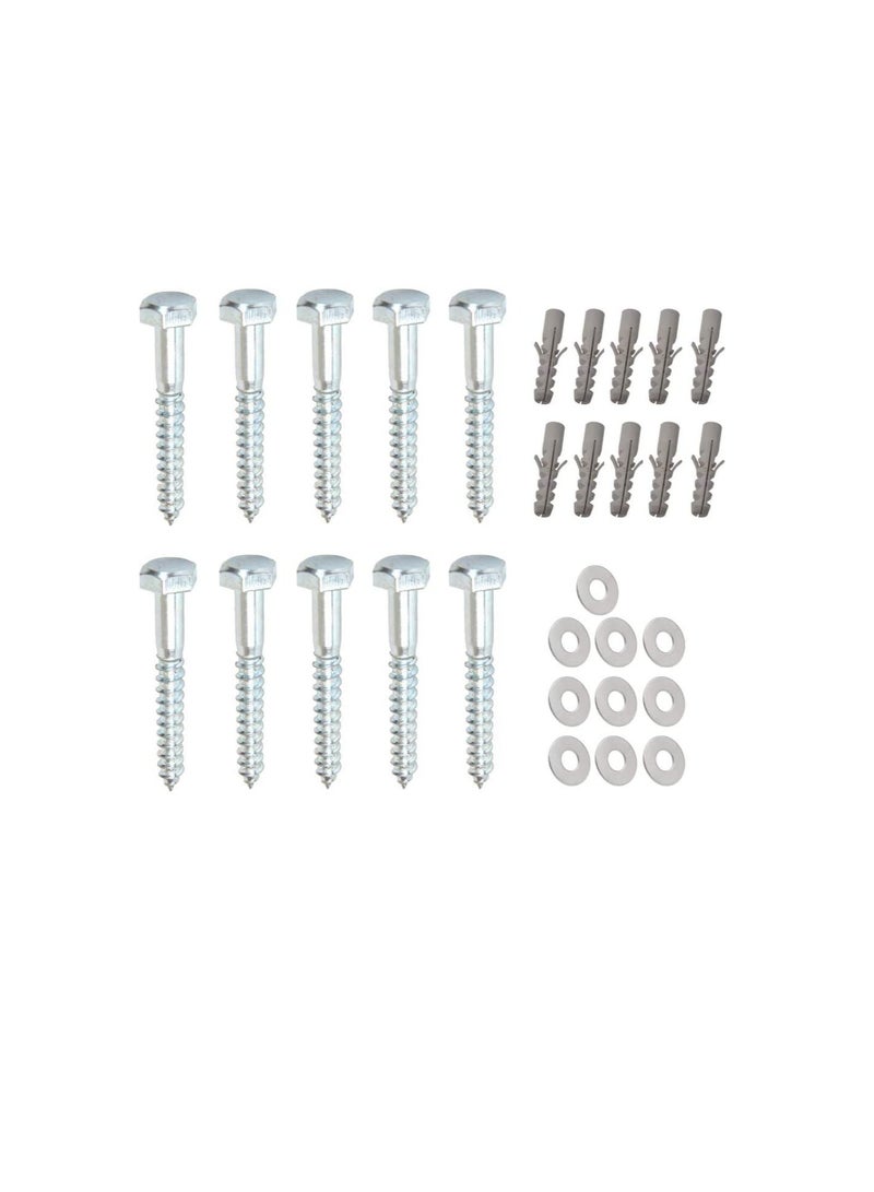 10 Pcs Galvanized (G.I) Hex Head Coach Screws with Washer & Fisher Plug Wood Working for Holding Together Heavy Timber, and Concrete Working. (10mm, Length 2 Inch) - Image 1