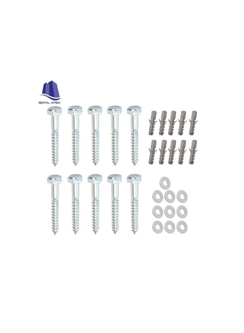10 Pcs Galvanized (G.I) Hex Head Coach Screws with Washer & Fisher Plug Wood Working for Holding Together Heavy Timber, and Concrete Working. (10mm, Length 2 Inch) - Image 2