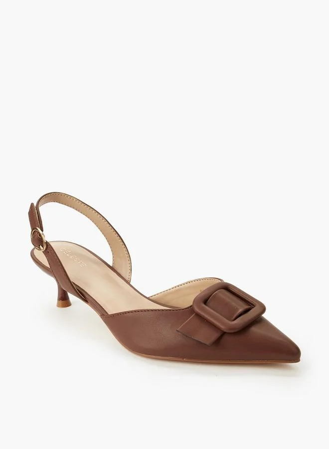 Celeste Women Buckle Detail Kitten Heel Pointed Toe Shoes