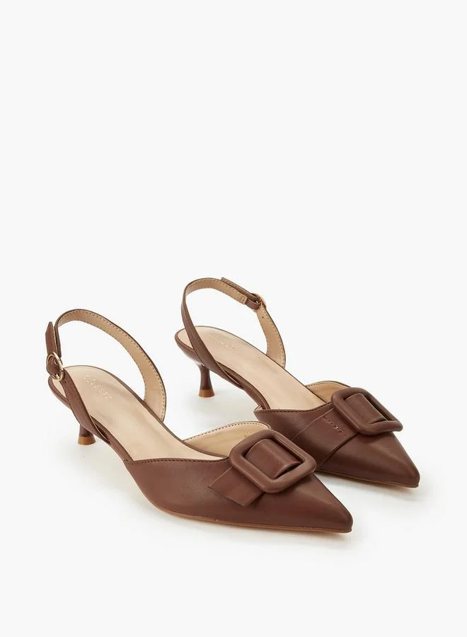 Celeste Women Buckle Detail Kitten Heel Pointed Toe Shoes