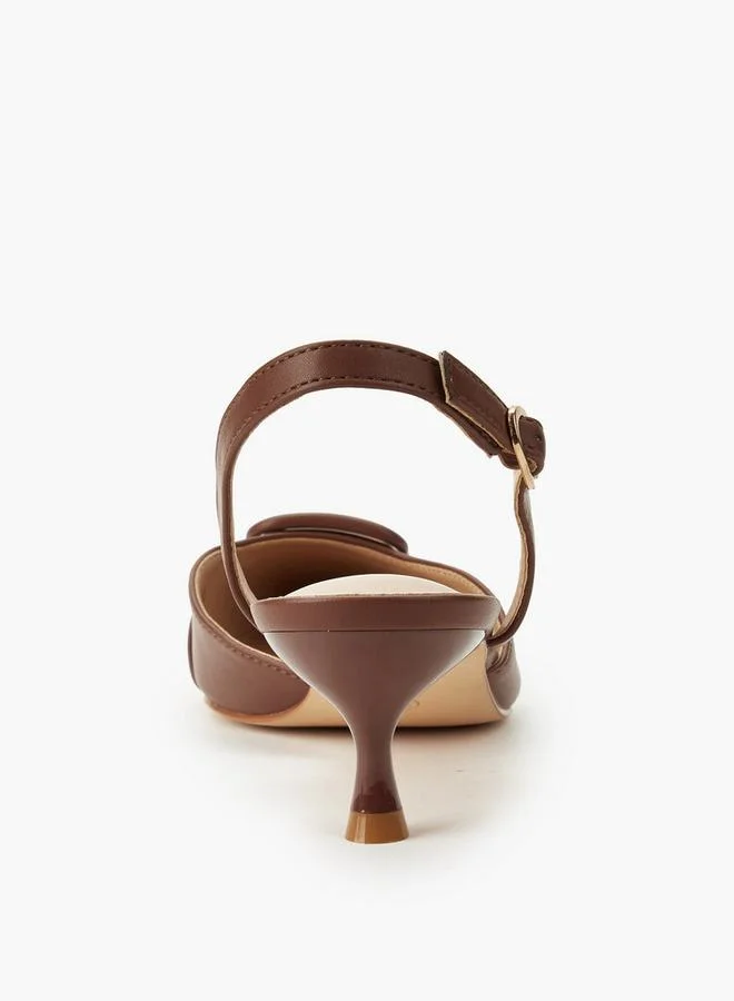 Celeste BROWN Women Buckle Detail Kitten Heel Pointed Toe Shoes for Women | Best Price UAE