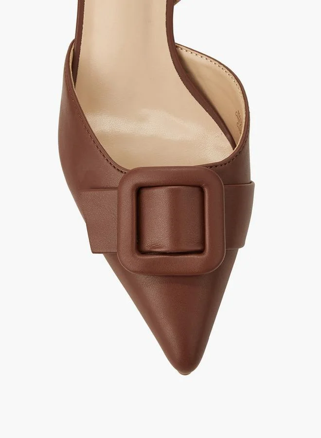 Celeste BROWN Women Buckle Detail Kitten Heel Pointed Toe Shoes for Women | Best Price UAE