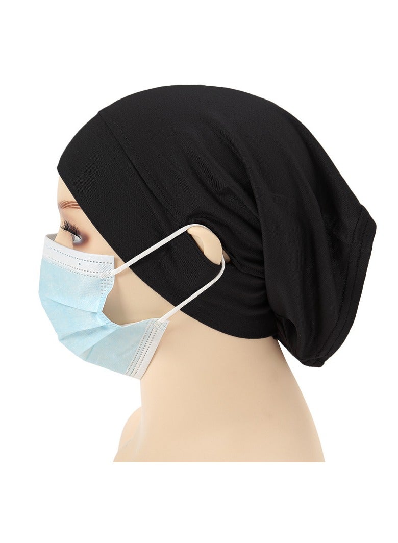 2PCS Hijab Undercap with Ear Openings, Soft Cotton Tube Cap for Women, Ideal for Masks, Earphones & Earrings, Black & Grey, Free Size - Image 3