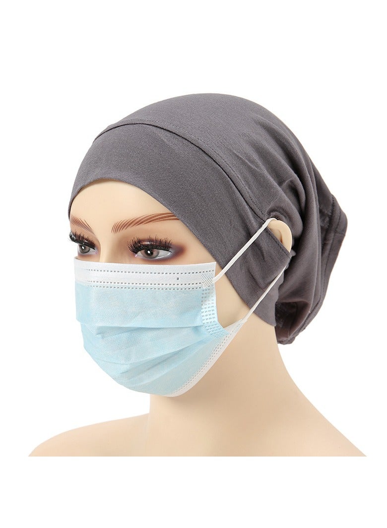 2PCS Hijab Undercap with Ear Openings, Soft Cotton Tube Cap for Women, Ideal for Masks, Earphones & Earrings, Black & Grey, Free Size - Image 5