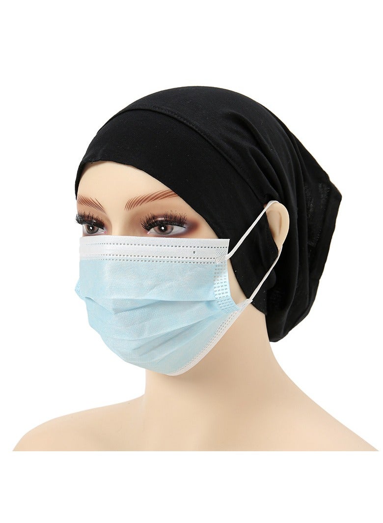 2PCS Hijab Undercap with Ear Openings, Soft Cotton Tube Cap for Women, Ideal for Masks, Earphones & Earrings, Black & Grey, Free Size - Image 2